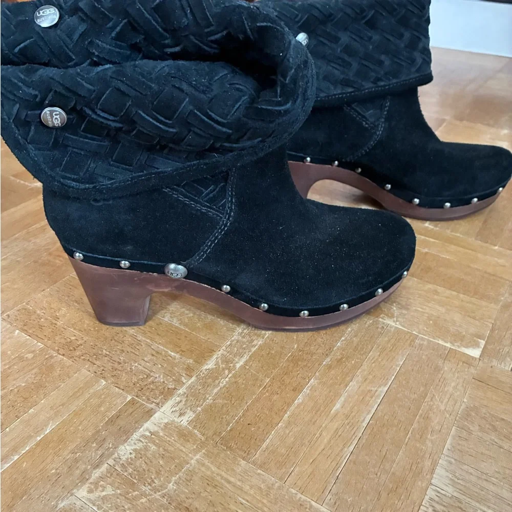 UGG Black Textured Heeled Boots - Picture 3 of 11